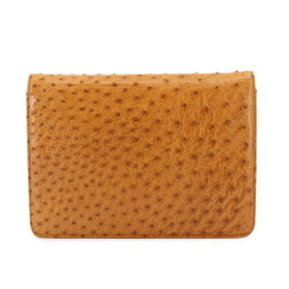 CHANEL Ostrich Chain Shoulder Bag Leather Brown Push Lock